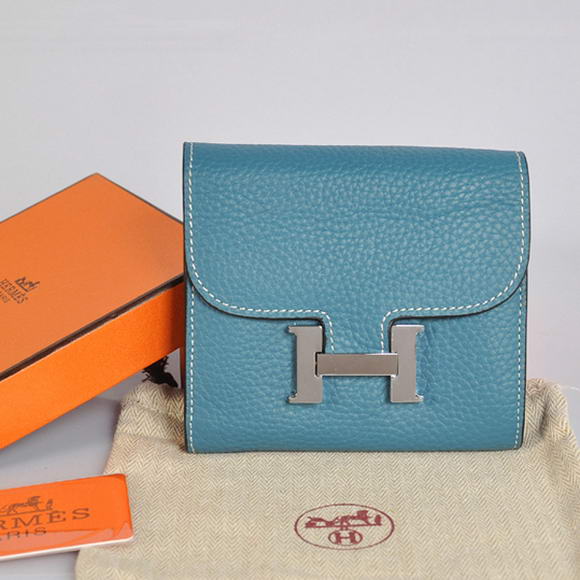 Cheap Fake Hermes Constance Togo Leather Wallets A608 Blue - Click Image to Close